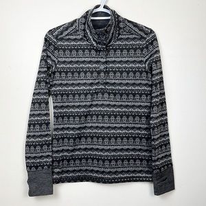 KAVU Button Neck Black Grey Geometric Pullover